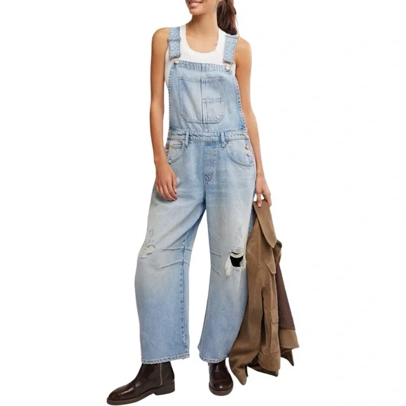 Free People Good Luck Denim Overalls - Going Steady - Picture 1 of 16